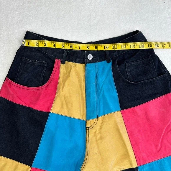 VTG MACHINE Patchwork Colorblock Denim Button Up Shirt & Jean Shorts Set Men's L